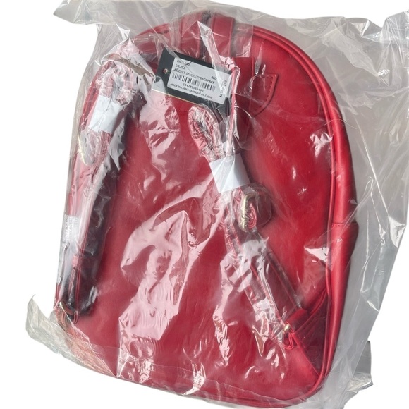 BADGLEY MISCHKA Red Studded Vegan Leather Backpack, Quilted, Gold Details OS NWT main image 2